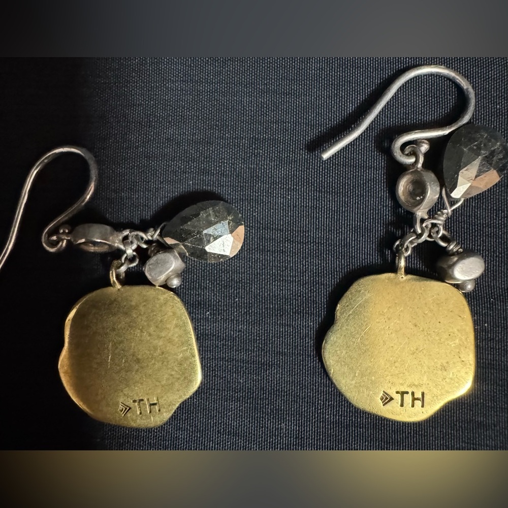 Silpada Sterling Silver Earrings: Brass Pyrite CZ “Perfect Composition “ - Picture 7 of 9